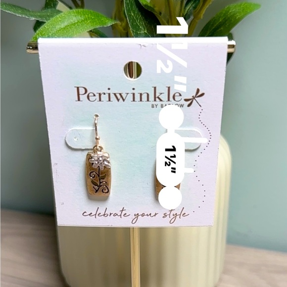 [SOLD] Periwinkle by Barlow Gold and Silver Rectangular Earrings - Picture 3 of 5